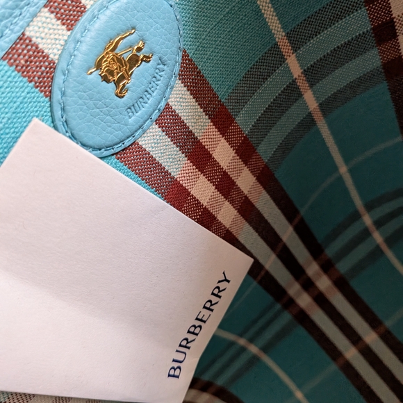 Burberry Light Blue Tote with Plaid Accent - Picture 7 of 11